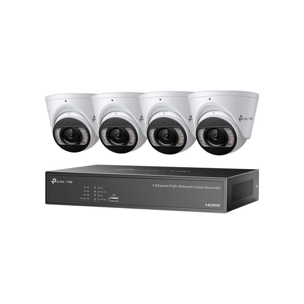 TP-Link VIGI NK4P-T4425-2T 4MP Plenkolora Gvattureto IPC &amp; 4 Kanalo PoE+ NVR KIT