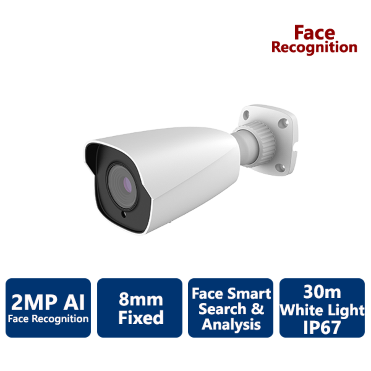 EYEONET 2MP Professional White Light AI Face Recognition IP Bullet, 8mm Fixed