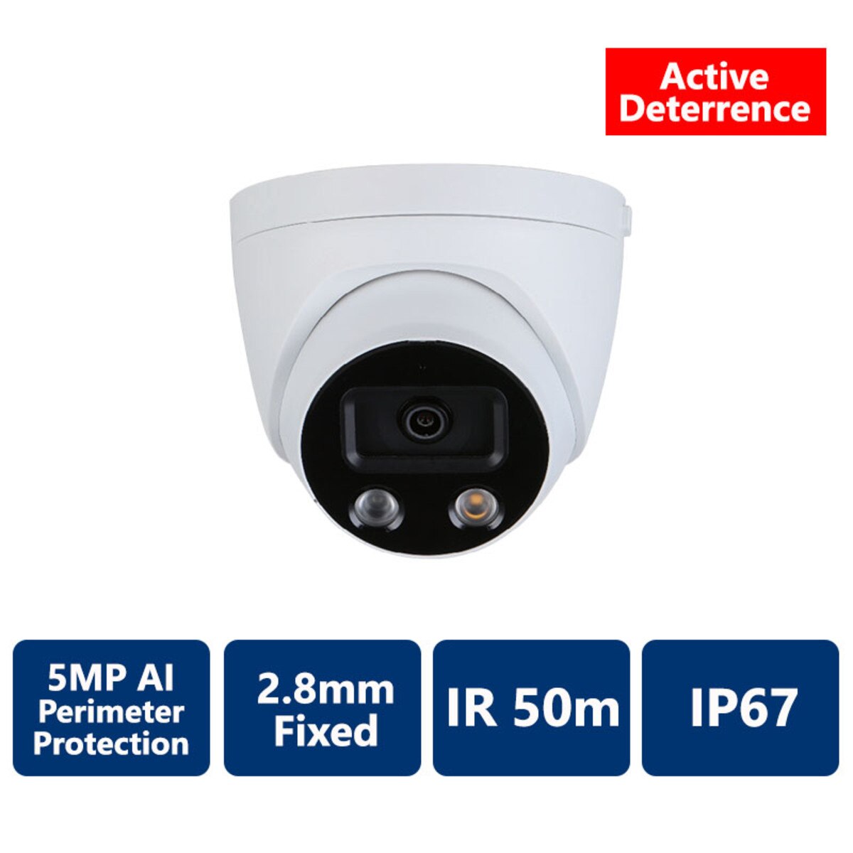 5MP AI Active Deterrence 24/7 Full Color 50m IR IP AI Turret, 2.8mm fixed(CAM-IP9155H-A-PV-28-AI)