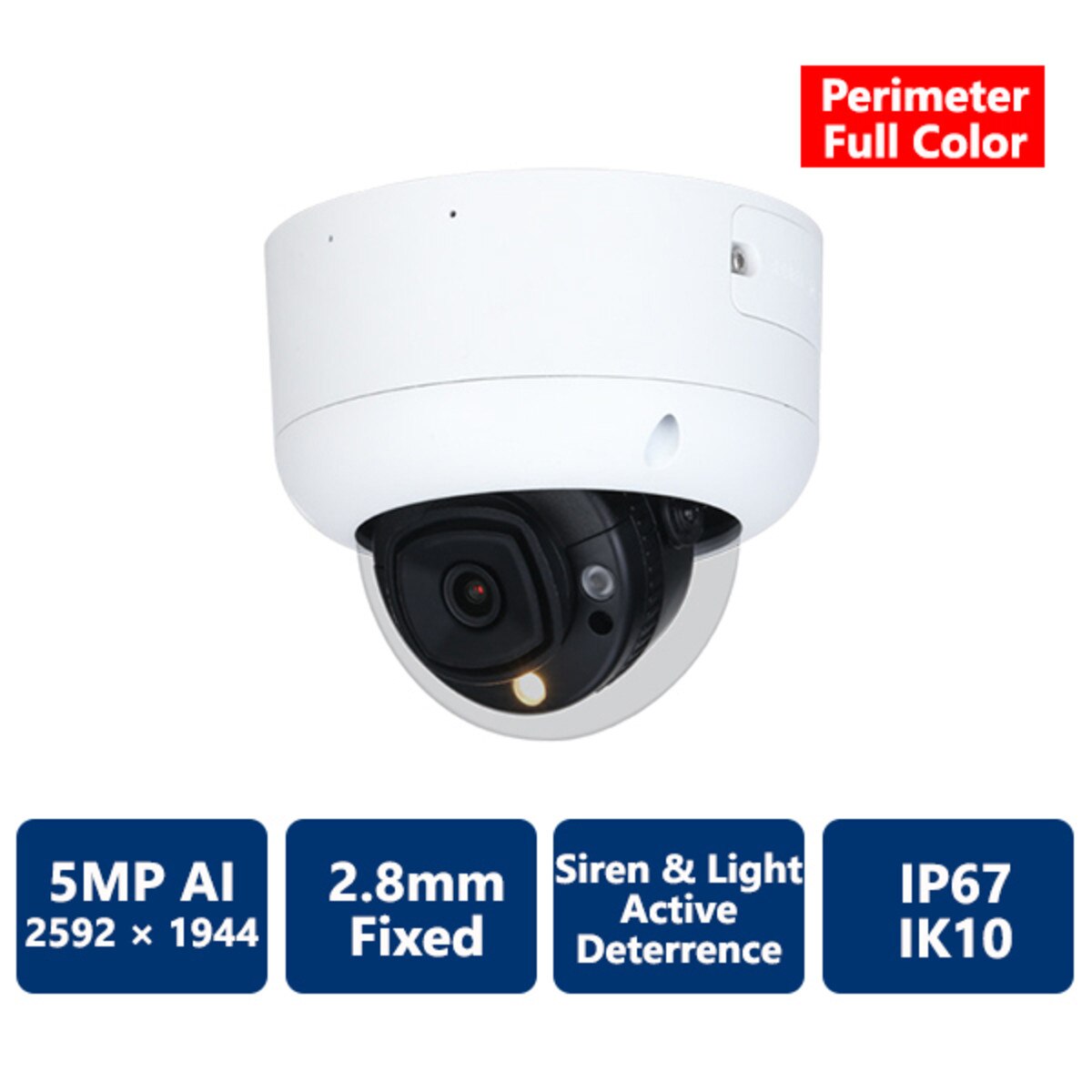 5MP AI Active Deterrence Full Color IP 2.8mm Fixed-focal Dome Camera(CAM-IP9355R-A-PV-28-AI)