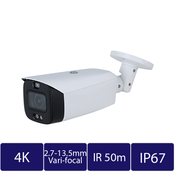 8MP Smart Dual Illumination Active Deterrence Vari-focal Bullet WizSense Network Camera (CAM-IP9738T-A-PV-Z-AI)