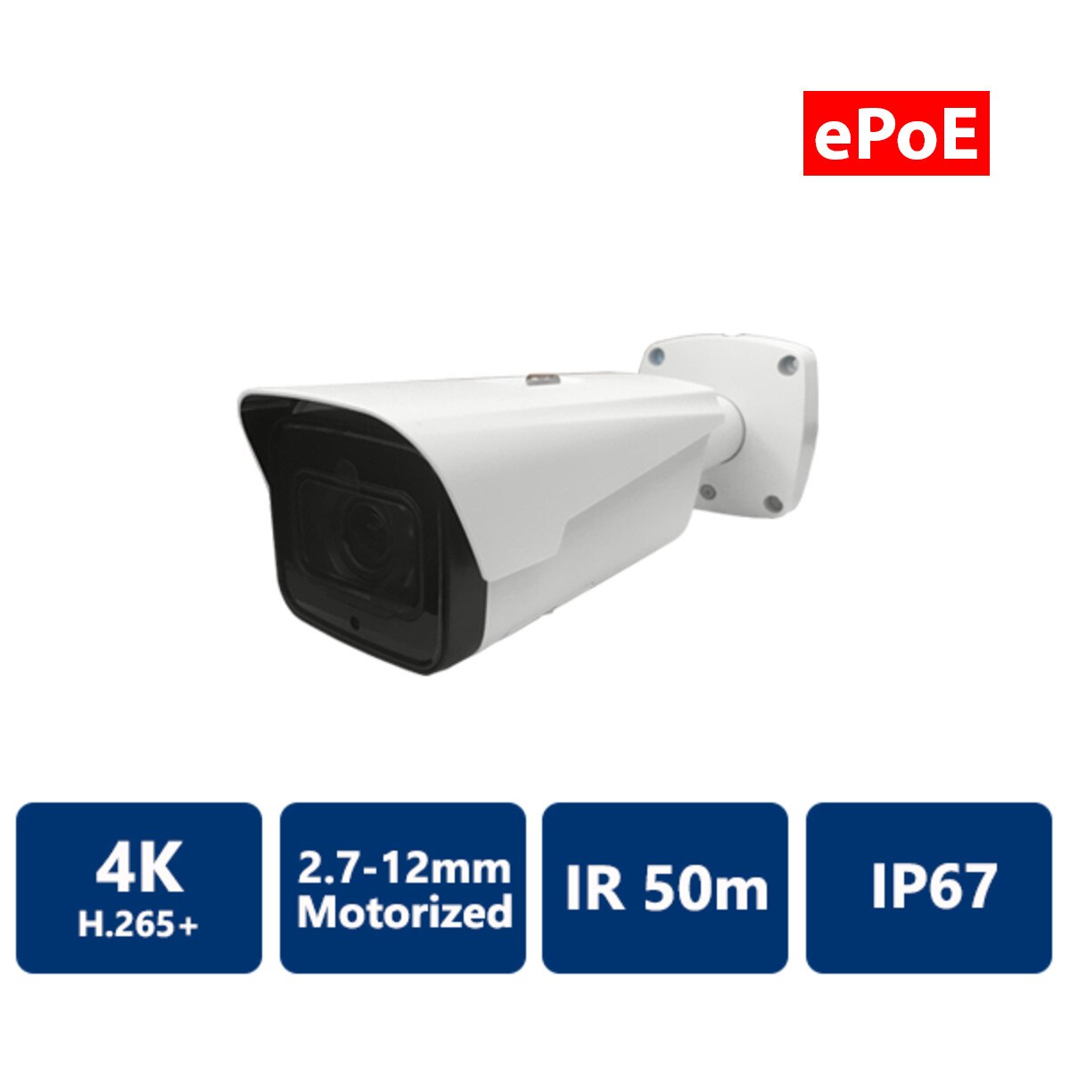 8MP H.265+ 50m IR IP Bullet, 2.7-12mm Motorized(CAM-IP9758-Z)