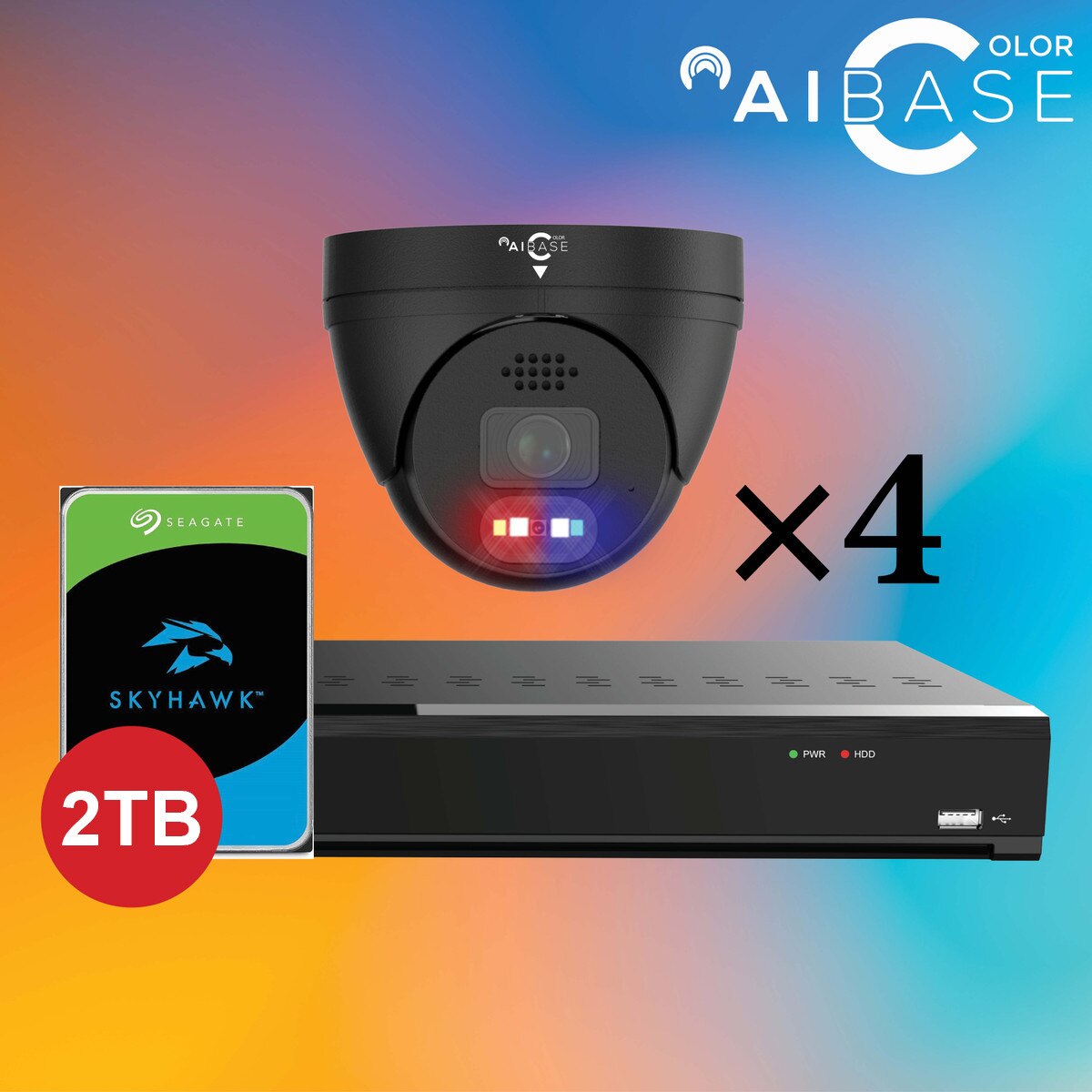 4CH 5MP Active Deterrence AI Full Color PoE IP Kit, Black, 2TB Option (KIT-NV3104-5M-PV-AI-B-2T)