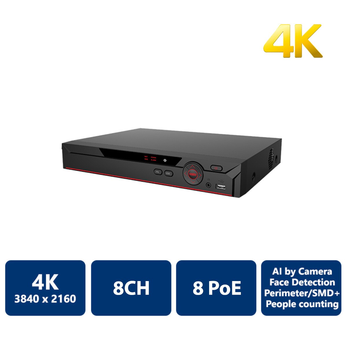 8 Channel Compact 1U 8PoE 4K&amp;H.265 Network Video Recorder(NVR-NV41A08-P8-4K-S2L)