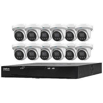 Capture Advance R2-IP16C5MPK NVR + 12 Camera Kit, 13-Piece, Includes (1) 16-Channel 4K PoE NVR and (12) 5MP Turret Camera with 2.8mm Lens
