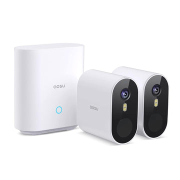 Aosu C6S-2H 5MP 2pcs Battery-Powered  Dual Band Wi-Fi Cameras with Spotlight ,166¡ã Wide-angle Lens AI, 2-Way Audio Function and 32GB Local Storage Box