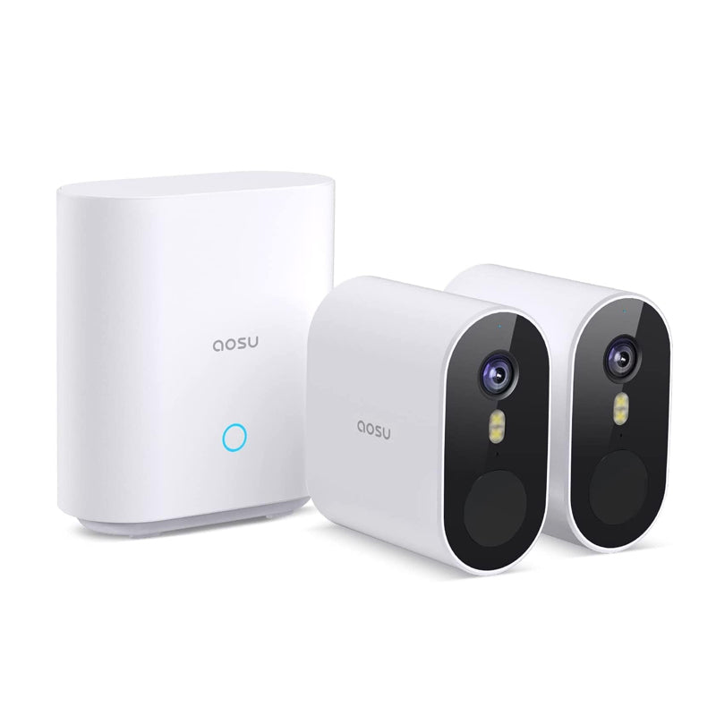 Aosu C6S-2H 5MP 2pcs Battery-Powered  Dual Band Wi-Fi Cameras with Spotlight ,166¡ã Wide-angle Lens AI, 2-Way Audio Function and 32GB Local Storage Box