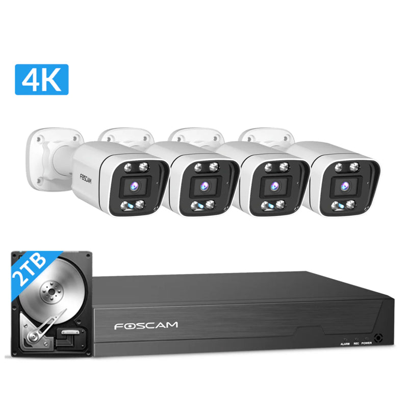 Foscam FNA108E-B4-2T 8 Channel Intelligent 4K UHD Cameras Kit with 2TB HDD and 4pcs 8MP Bullet Cameras