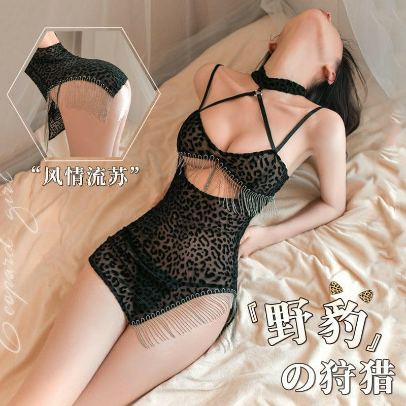 野性的巡猎豹纹诱惑流苏连衣裙 - Premium 情趣内衣/套装 from 霏慕 - Just $29! Shop now at blissboxmall