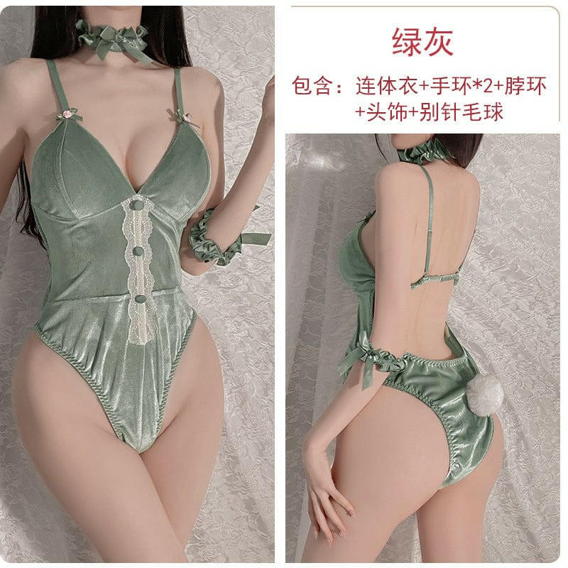 性感丝绒兔女郎加胸垫连体衣暗扣开档制服 - Premium 情趣内衣/套装 from GR - Just $29! Shop now at blissboxmall