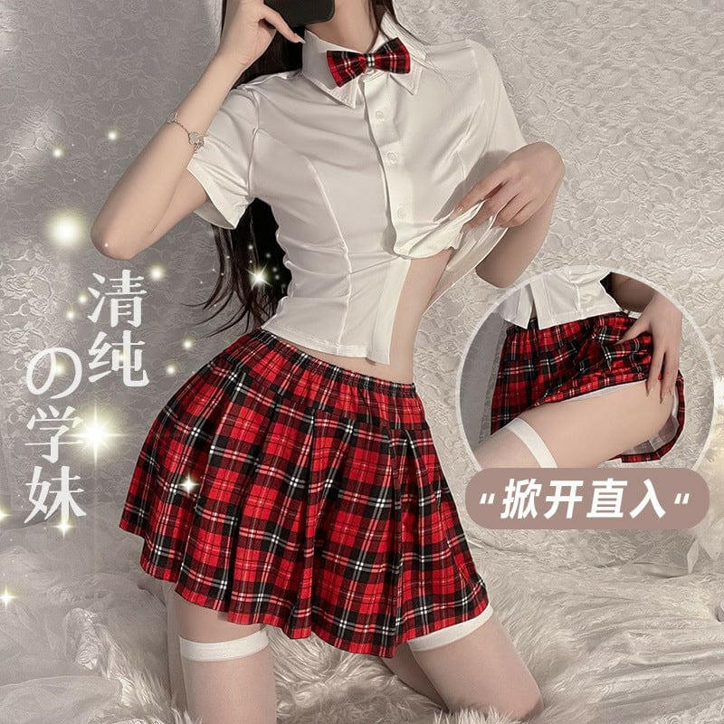 蝴蝶结领格子百褶短裙清纯学生JK制服套装 - Premium 情趣内衣/套装 from GR - Just $29! Shop now at blissboxmall