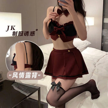 百褶裙露腰诱惑JK学生装制服套装 - blissboxmall