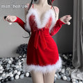 毛绒吊带睡裙短裙圣诞装制服套装 - blissboxmall